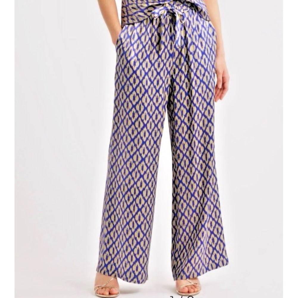 Sani Women Size Large Uma Ikat Print Palazzo Wide Leg Pants Drawstring Geometric